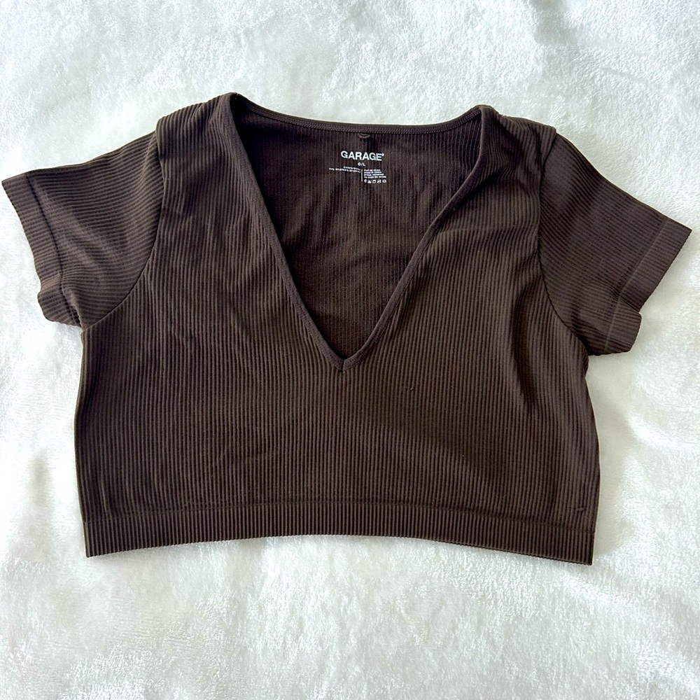 Garage brown stretchy crop top